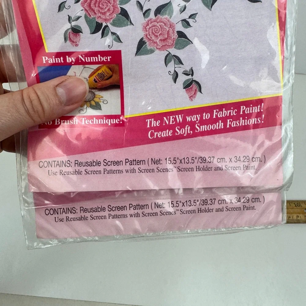 Vintage 1995 Plaid Screen Scenes Reusable Fabric Paint Patterns Sunflowers Roses
